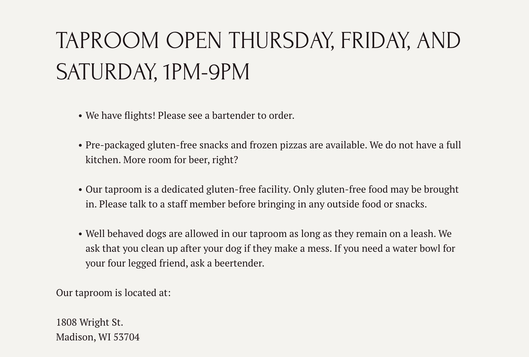 Info about Tap Room Info